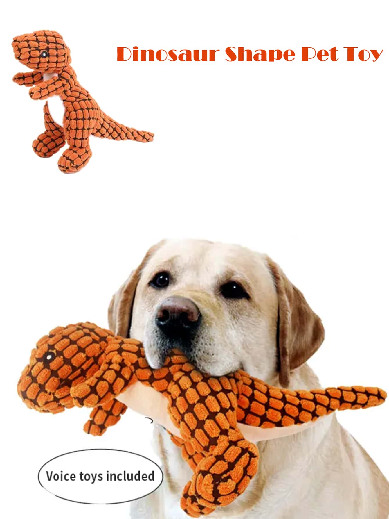 1pc Dinosaur Design Pet Grinding Teeth Squeak Plush Toy Durable Chew Toy For Dog - Orange - View 1