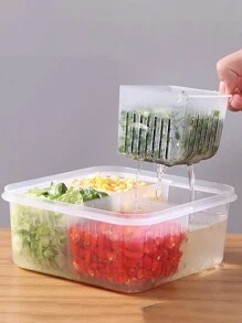 1 Pieza Cajón Para Refrigerador De Cocina Engrosado Con Tapa Y Compartimentos Gran Capacidad Cajón Para Almacenamiento De Verduras Y Frutas, A Prueba De Agua, Con Drenaje - Blanco - Ver 2