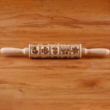 Rodillo De Madera Con Diseño De Trineo Y Reno, 13,7 Pulgadas, Perfecto Para Hacer Galletas Estampadas Con Patrones Impresos, 1 Ud. - Navidad 111 - Ver 7