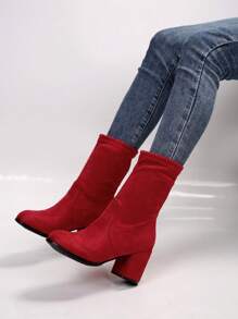 1 双女士经典流行休闲时尚柔软舒适百搭粗跟绒面革一脚蹬靴 - 紅色 - 查看 5