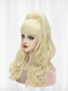 长而蓬松的金色复古大蓬松蜂窝假发，带刘海，50 年代 80 年代复古服装经典假发，长卷发维多利亚时代女性机器人搞笑变装假发，学校假期万圣节感恩节圣诞节派对角色扮演假发 - 合成高密度高温纤维头发，便宜时尚百搭假发，非常适合女性和 1 件假发帽 - 金色 - 查看 5