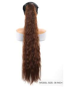 Banda De Pelo Sintético De 36 Pulgadas, Clip De Cola De Caballo Ondulado De Maíz Largo Y Rizado Con Envoltura De Extensión De Cabello Marrón - Light Brown - Ver 7