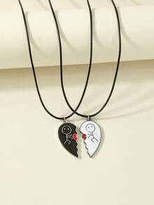 2入組迷人時尚多用途搪瓷幾何吊墜項鍊 - 銀色 - 查看 1