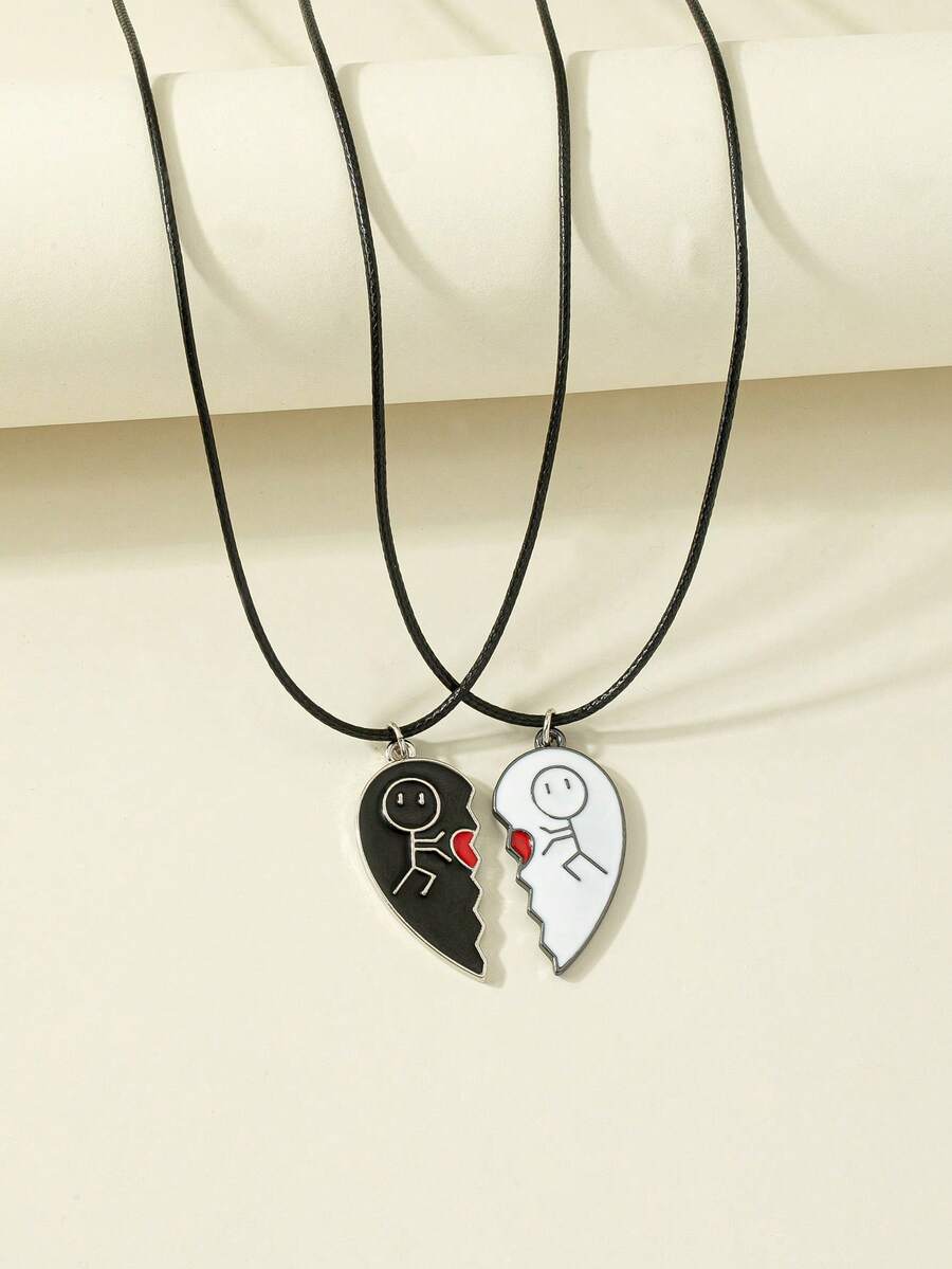 2入組迷人時尚多用途搪瓷幾何吊墜項鍊 - 銀色 - 查看 1