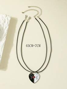 2入組迷人時尚多用途搪瓷幾何吊墜項鍊 - 銀色 - 查看 5