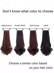 1入組扣在頭上的大波浪中長梨形染髮假馬尾辮(深棕色) - Dark Brown - 查看 5