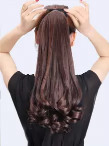 1入組扣在頭上的大波浪中長梨形染髮假馬尾辮(深棕色) - Dark Brown - 查看 1