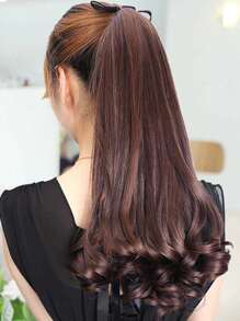1入組扣在頭上的大波浪中長梨形染髮假馬尾辮(深棕色) - Dark Brown - 查看 3