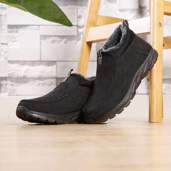 Men's Winter Warm Snow Boots High-Cut Casual Shoes With Thermal Lined , Flat Anti-Slip Design, Easy To Wear, Suitable For Outdoor Sports, Fashionable New Style