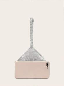 Asymmetric Shaped Rhinestone Embellished Women Evening Clutch Bag, Glamorous Rhinestone Bag - Silver - View 7