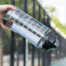 1個2l靈感水瓶,帶有吸管和時間標記,每日攝取瓶,帶肩帶,適用於健身、健身房、學校、瑜伽、远足,也非常適合日常使用 - 黑色 - 查看 5