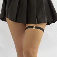 時尚彈性帶潮流個性化腿環,幾何圖案愛的紮帶合金性感腿鏈 - 黑色 - 查看 1