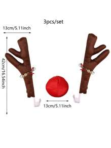 3入組鹿角與鼻子車用裝飾套件-窗戶頂部與格柵鹿角鈴鐺聖誕裝扮-汽車內飾套件