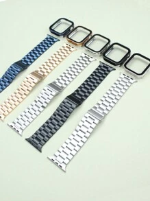 Two-In-One Compatible With Apple Watch Band + Case For Men And Women High-End Business Stainless Steel Three-Bead Band And Waterproof, Dustproof, Drop-Proof And Scratch-Resistant PC With Tempered Glass Screen Film Integrated Watch Protection Case For Apple Watch 40/44/41/42/45/46/49MM Band Case For Apple Watch Series Ultra/10/9/8/7/6/SE/5/4 Watches Stylish And Durable Band Case With Free Band Adjuster