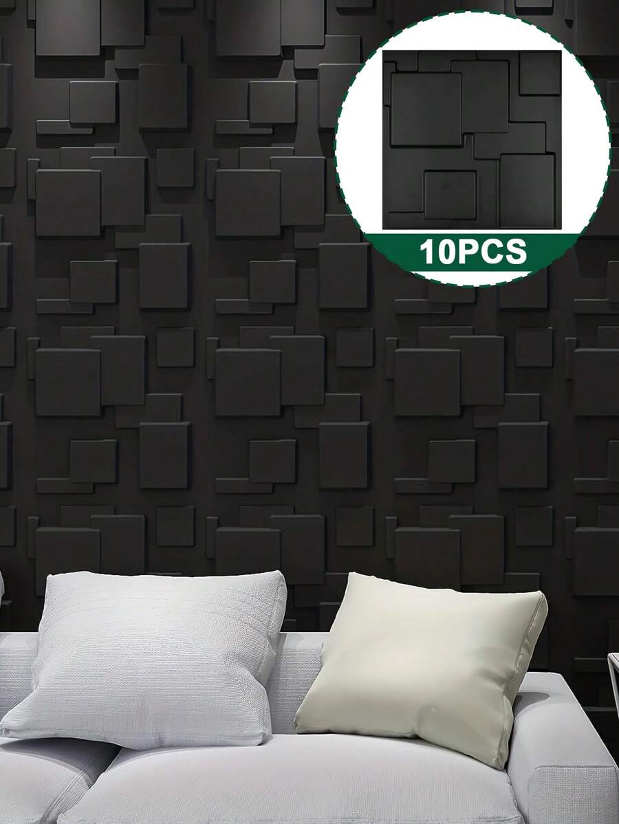 5/10 cái Hình học Textured 3D Dán giấy tường , 30x30cm Tấm ốp tường 3D Hình dán Đối với Nhà  Trang trí - màu đen - Xem 1