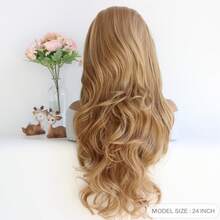 性感淺棕色長波浪變裝皇后身體波浪發合成蕾絲前假髮耐熱纖維頭髮角色扮演派對日常假髮 24 英寸