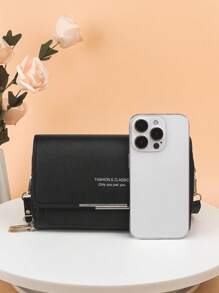 Thời trang Màu thuần Nhiều túi Khóa kéo đôi Túi đeo chéo - màu đen - Xem 6