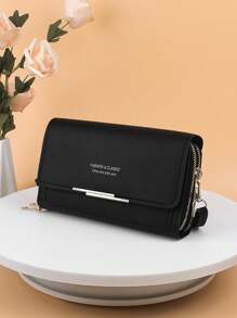 Thời trang Màu thuần Nhiều túi Khóa kéo đôi Túi đeo chéo - màu đen - Xem 1