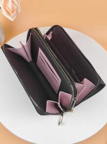 Thời trang Màu thuần Nhiều túi Khóa kéo đôi Túi đeo chéo - màu đen - Xem 4