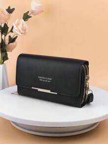 Thời trang Màu thuần Nhiều túi Khóa kéo đôi Túi đeo chéo - màu đen - Xem 2