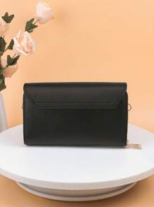 Thời trang Màu thuần Nhiều túi Khóa kéo đôi Túi đeo chéo - màu đen - Xem 5