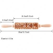 Rodillo De Madera Con Diseño De Trineo Y Reno, 13,7 Pulgadas, Perfecto Para Hacer Galletas Estampadas Con Patrones Impresos, 1 Ud. - Navidad 111 - Ver 2