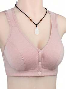 女士前开合无钢圈简约舒适弹力吊带文胸，粉色 - 粉色 - 查看 1