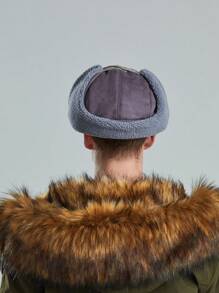 男士羊皮皮草帽子时尚多功能护耳飞行员帽冬季保暖加绒加厚帽 - 灰色 - 查看 4