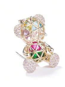 1pc Fashionable Cartoon Rhinestone Bear Brooch, Versatile Accessory For Women - Bear - View 3