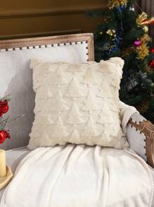 Miater 1pc Christmas Tree Plush Embroidered Pillowcase - Beige - View 5
