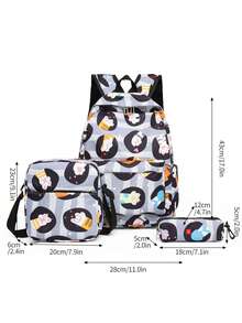 3入組時尚簡約貓爪設計可愛卡通印花書包,書包內附午餐袋和筆袋,萬聖節禮物