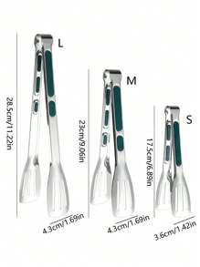 1pc Anti-slip Anti-scald Stainless Steel Food Tongs For Meat, Salad, Bread, Bbq, Buffet, Cookware, Must-have Kitchen Tool - Silver - View 6