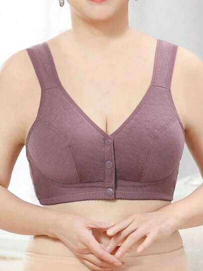 Women's Light Purple Front Closure Wireless Minimalist Elastic Camisole Bra