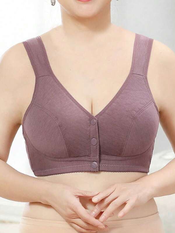 Women's Light Purple Front Closure Wireless Minimalist Elastic Camisole Bra