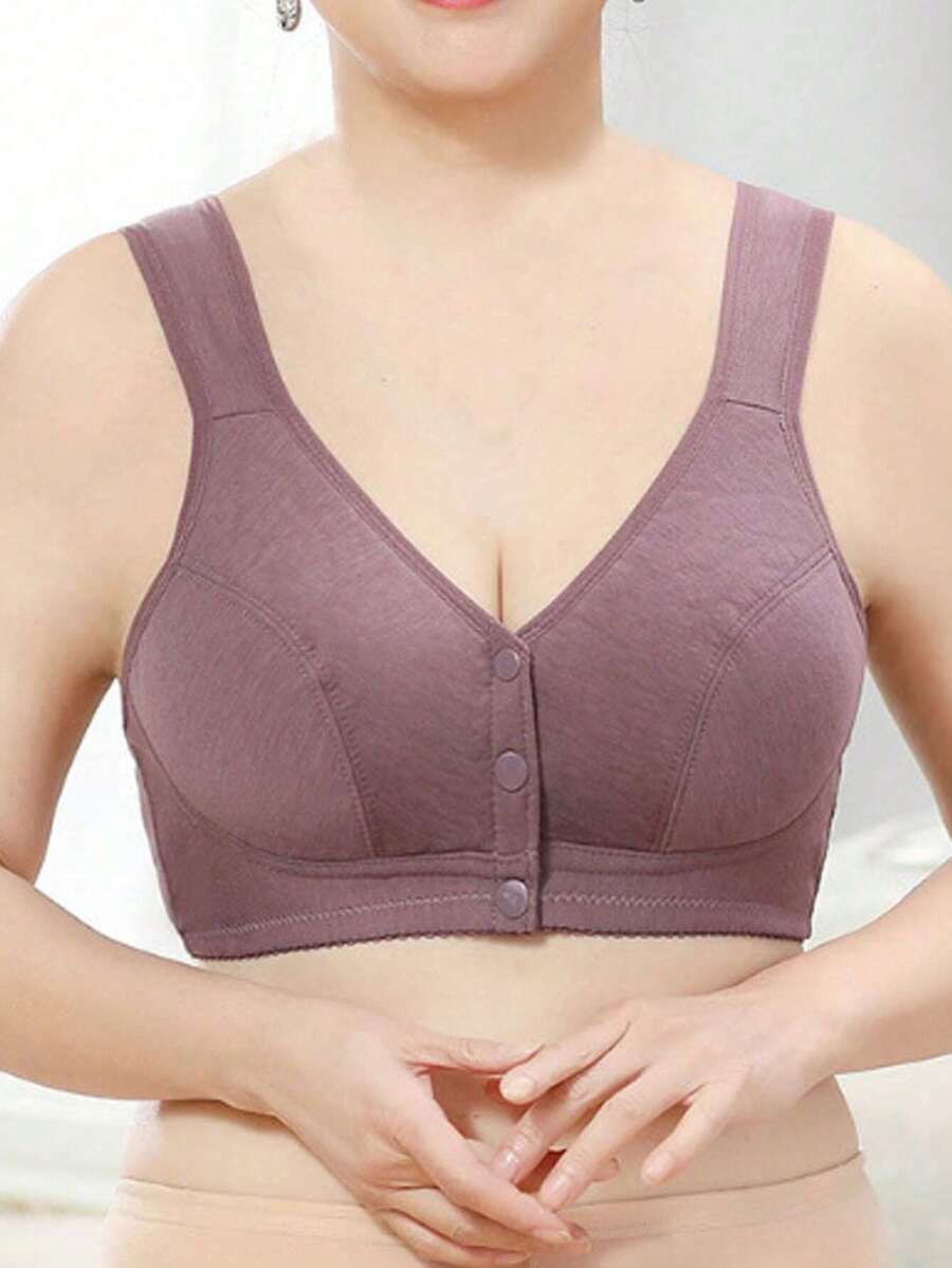 Women's Light Purple Front Closure Wireless Minimalist Elastic Camisole Bra - Dusty Purple - View 1