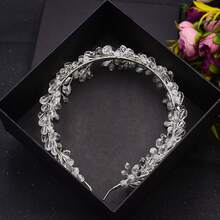 1pc Luxurious Fashionable Bridal Hair Accessory Rhinestone & Crystal Decor Headband For Wedding Party & Festivals - Silver - View 3