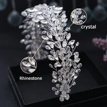 1pc Luxurious Fashionable Bridal Hair Accessory Rhinestone & Crystal Decor Headband For Wedding Party & Festivals - Silver - View 2