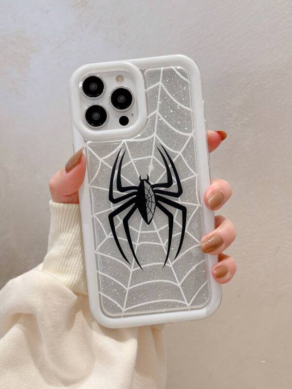 1PC Fashionable Spider Painting Pattern Halloween Themed Sparkly Underliner Thicker Anti-Drop Transparent TPU Phone Case Compatible With Iphone 16/16Pro/16Plus/16ProMax/7/8/7Plus/8Plus/X/XS/XR/XSMax/11/11Pro/11ProMax/12/12Pro/12ProMax/13/13Pro/13ProMax/14/14Pro/14Plus/14ProMax/15/15Pro/15Plus/15ProMax