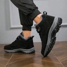 男女1雙冬季防水豬皮雪靴，配有掛鉤式魔術貼，防滑，耐用且保暖，適合冬季戶外運動和休閒場合 - 黑色 - 查看 7