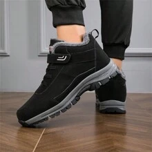 男女1雙冬季防水豬皮雪靴，配有掛鉤式魔術貼，防滑，耐用且保暖，適合冬季戶外運動和休閒場合 - 黑色 - 查看 8