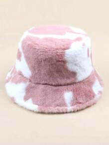 1pc Women's Plush Cow Pattern Bucket Hat - Multicolor - View 1