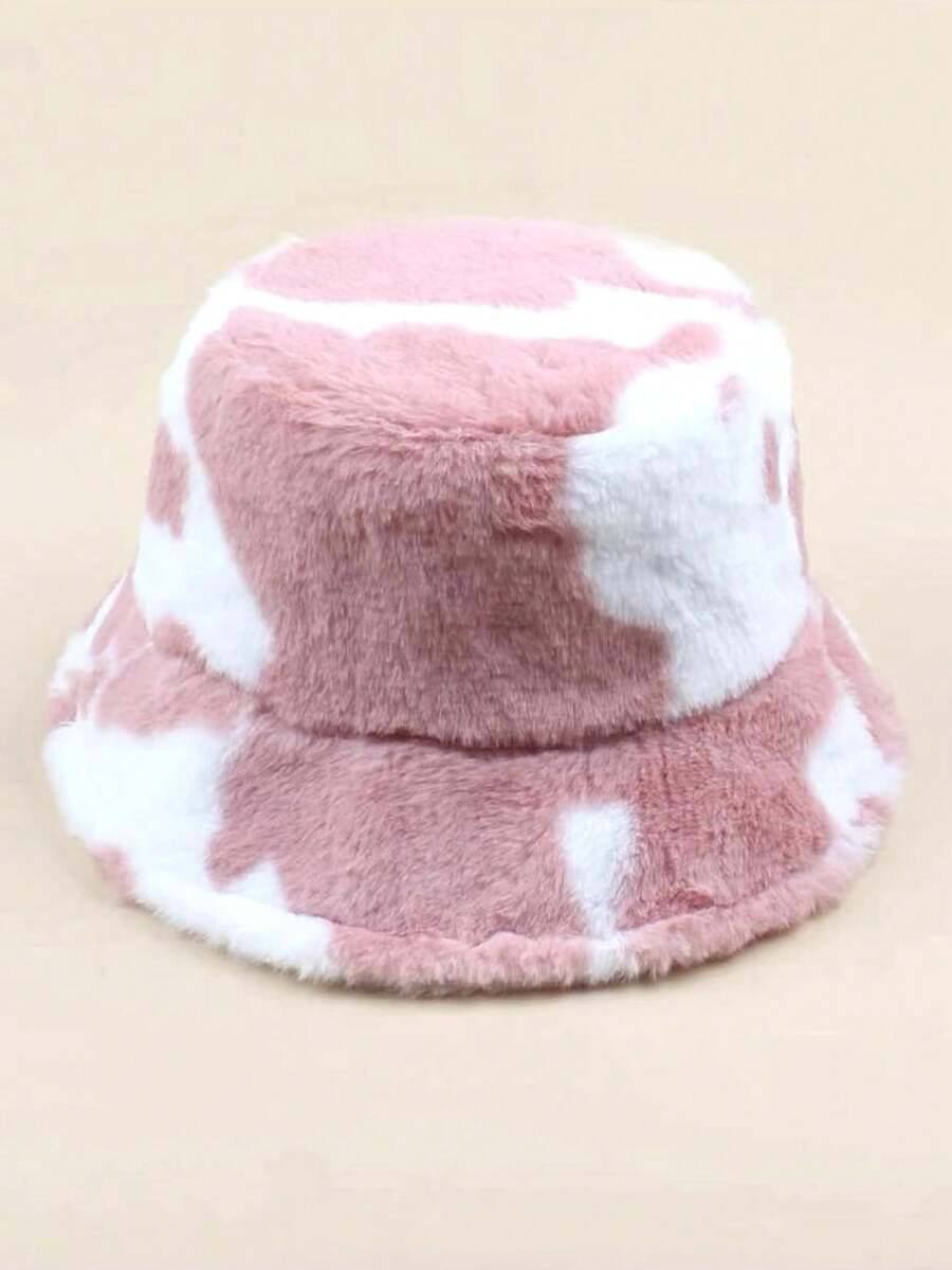 1pc Women's Plush Cow Pattern Bucket Hat - Multicolor - View 1