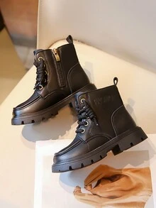 新款兒童靴子,女童短靴,男童低幫防滑靴 - 黑色 - 查看 4