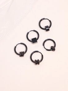 5 件套黑色韩式吊坠耳环，简约时尚，适合日常佩戴、派对，不锈钢耳环 - 黑色 - 查看 4