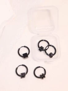 5 件套黑色韩式吊坠耳环，简约时尚，适合日常佩戴、派对，不锈钢耳环 - 黑色 - 查看 6