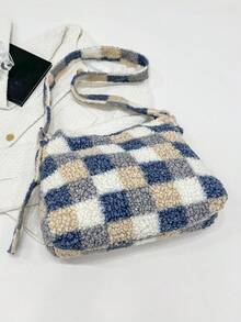 女士肩袋斜挎包聖誕節柔軟毛絨包時尚款調節帶適用於秋冬貝殼包媽媽包適用於大學生和女性新手及白領