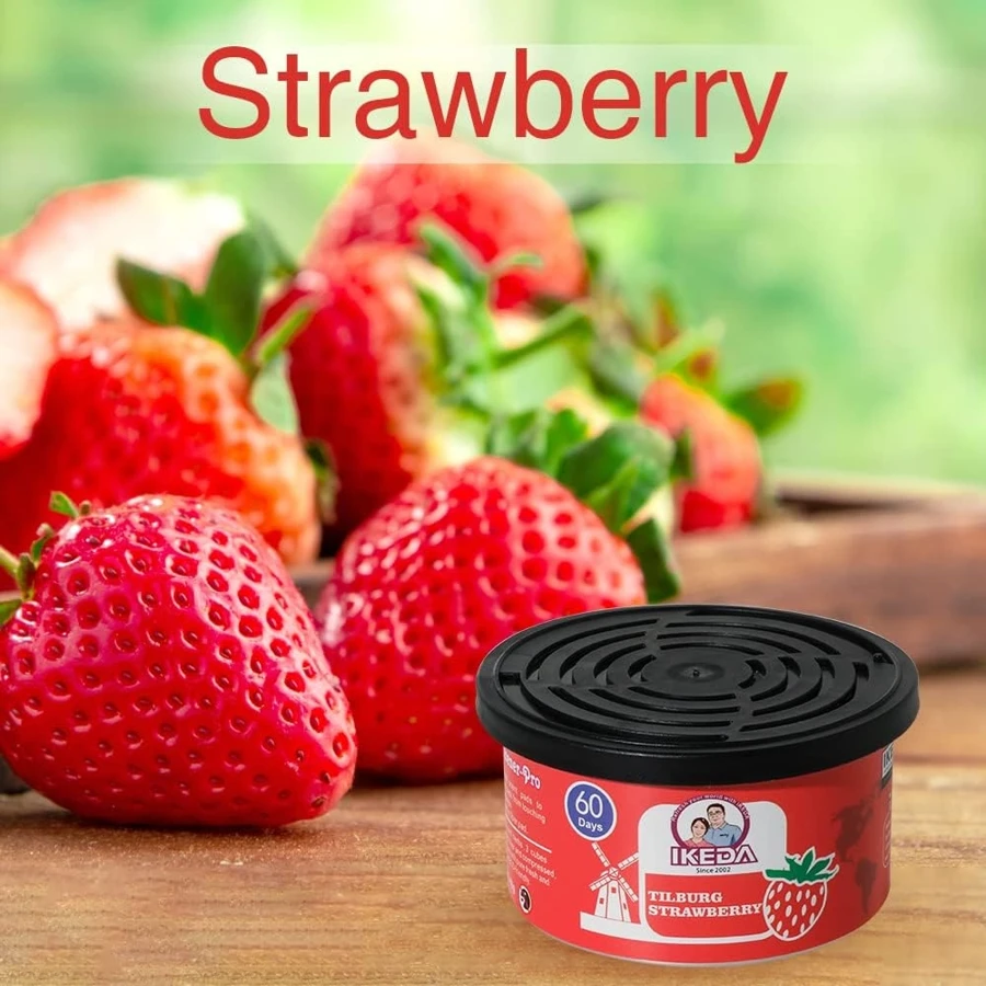 IKEDA 草莓香味汽車空氣清新劑和罐頭除味劑,香味持久而濃鬱,是家居衣櫃客廳浴室的必備品。附 1 包木罐空氣清新劑