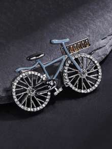 Luxury Personalized Vintage Crystal Riding Bike Brooch Pin For Suit / Coat, Men's Gift - Silver - View 4