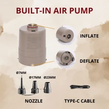 Shinecrave卡其色40cm高充氣床升級版，高級毛絨面料，男友/情侶生日禮物，適用於露營和旅行，節日禮物，超輕便攜設計，內置空氣泵，自動充氣，戶外露營、旅遊、沙灘 - 卡其色 - 查看 8