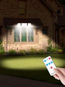 2入/1入組224led太陽能戶外帶有運動傳感器的壁燈,戶外太陽能聚光燈,太陽能壁燈,224顆led,1600流明,5米電纜,4種模式,帶遙控器,適用於花園/車蓬/甲板/露台 - 黑色 - 查看 2